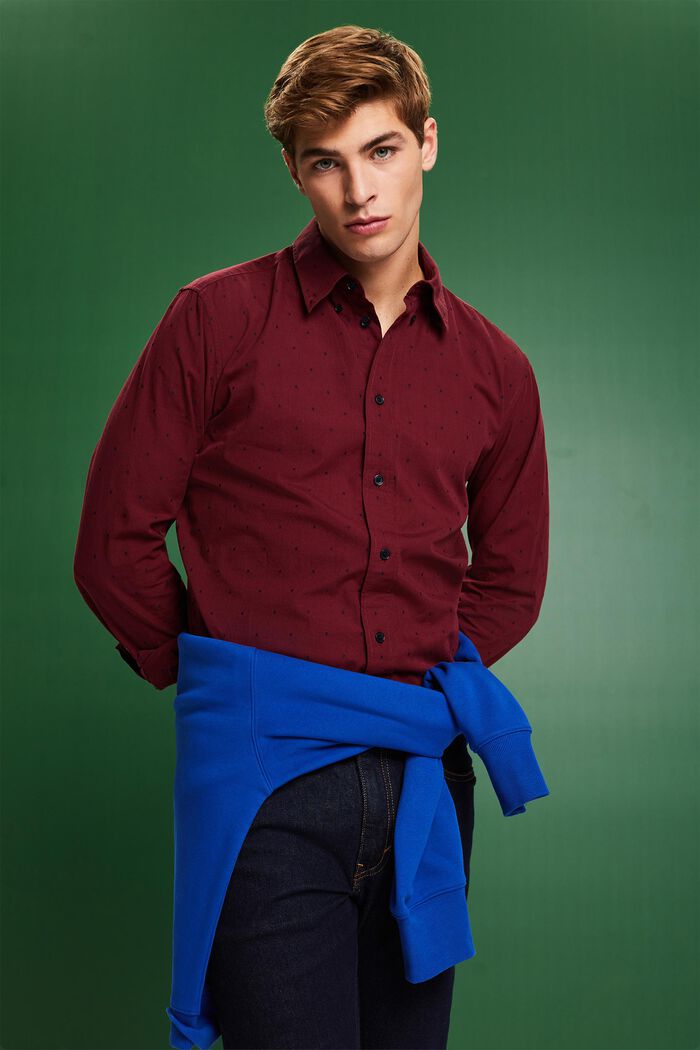 Bavlněná vyšívaná košile, střih Slim Fit, GARNET RED, detail image number 0