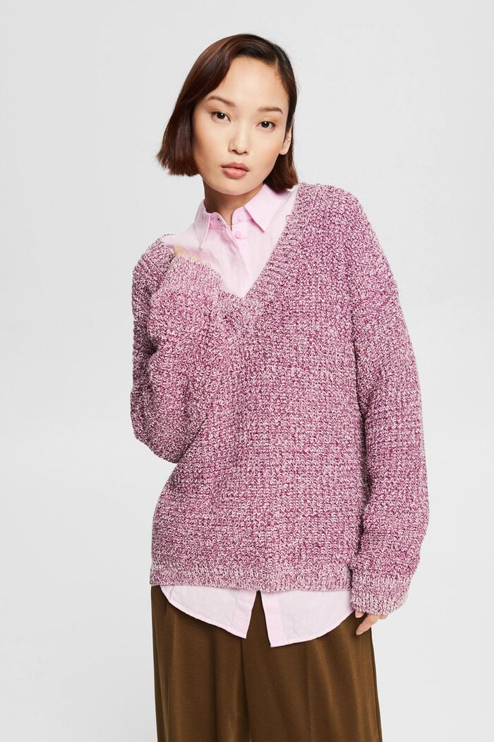 Melírovaný pletený pulovr, směs s bio bavlnou, ROSE, overview