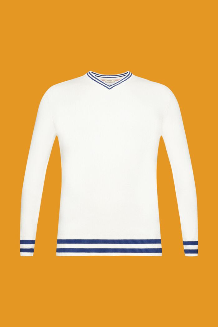 Bavlněný pulovr, špičatý výstřih, udržitelná bavlna, OFF WHITE, detail image number 6