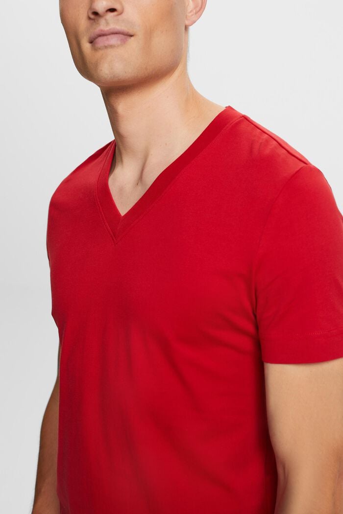 Žerzejové tričko se špičatým výstřihem, 100% bavlna, DARK RED, detail image number 2