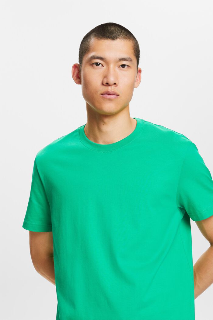 Tričko s kulatým výstřihem, z žerzeje z bavlny pima, GREEN, detail image number 4