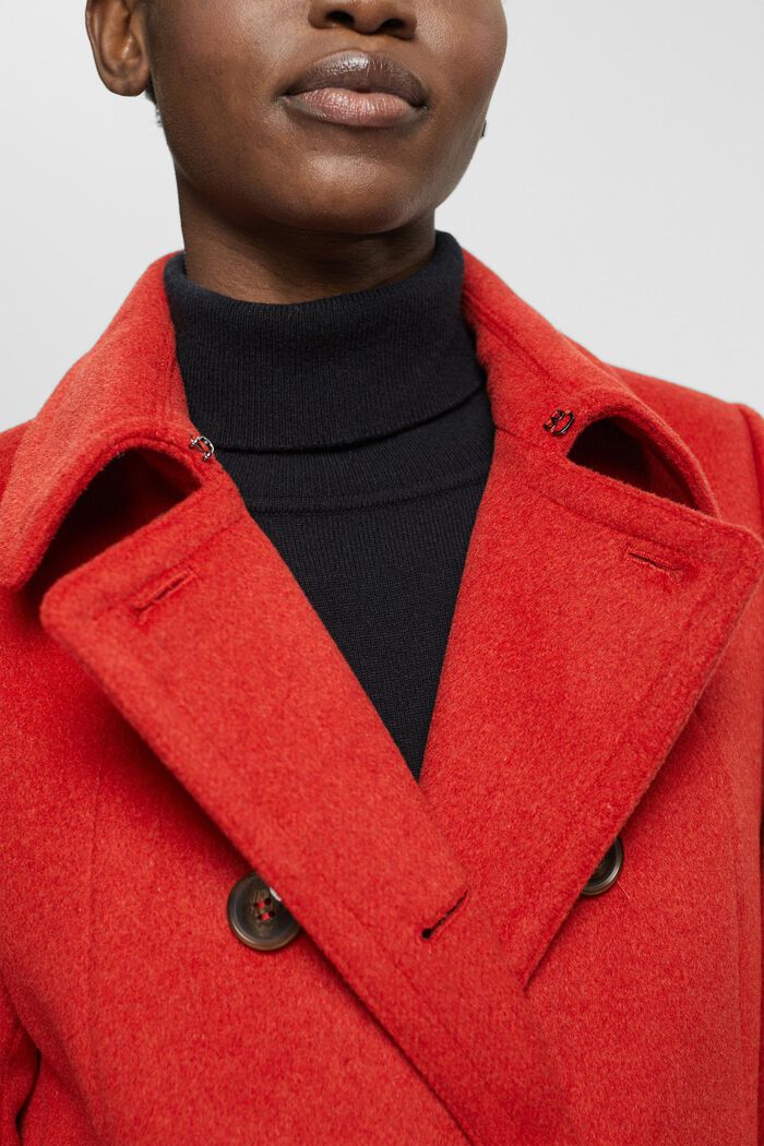 Dvouřadý kabát z vlněné směsi, ORANGE RED, detail image number 2