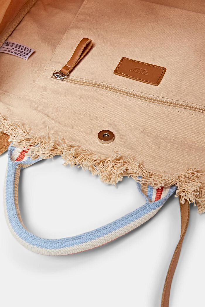 Bavlněná nákupní kabelka s třásněmi, LIGHT BEIGE, detail image number 1
