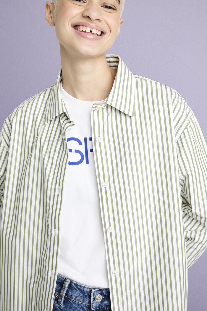 Pruhovaná košile z bavlněného popelínu, LIGHT KHAKI, detail image number 4