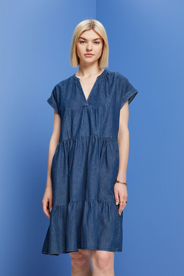 Lehké denimové šaty, 100% bavlna, BLUE MEDIUM WASHED, detail image number 0