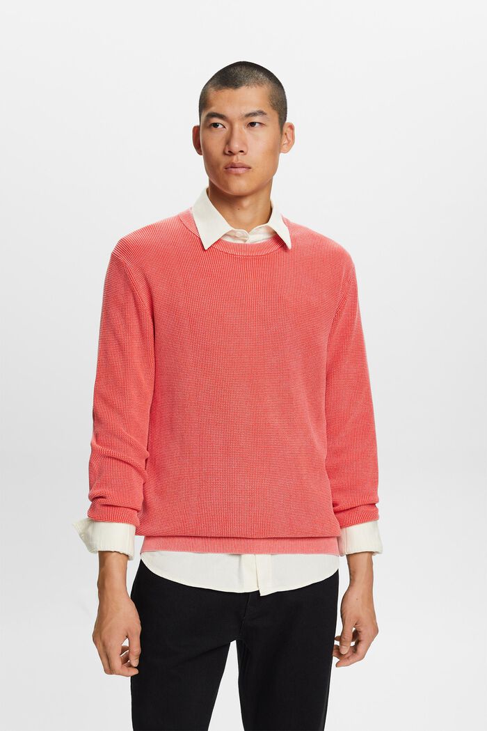 Basic pulovr s kulatým výstřihem, 100 % bavlna, CORAL RED, detail image number 2