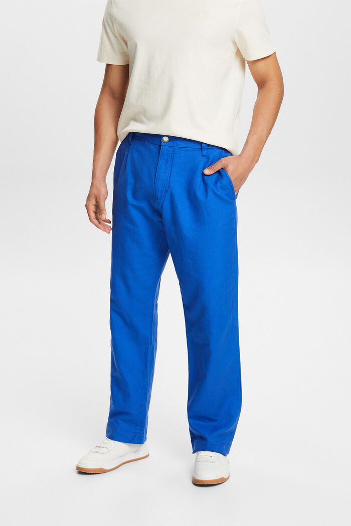 Rovné kalhoty ze směsi lnu a bavlny, BRIGHT BLUE, detail image number 0