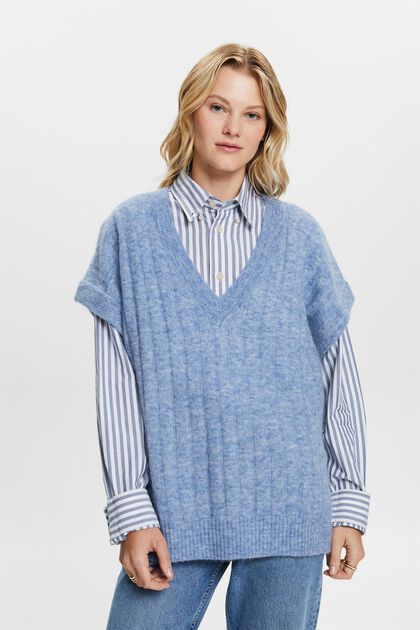 Oversize pulovr z žebrové pleteniny, výstřih do V
