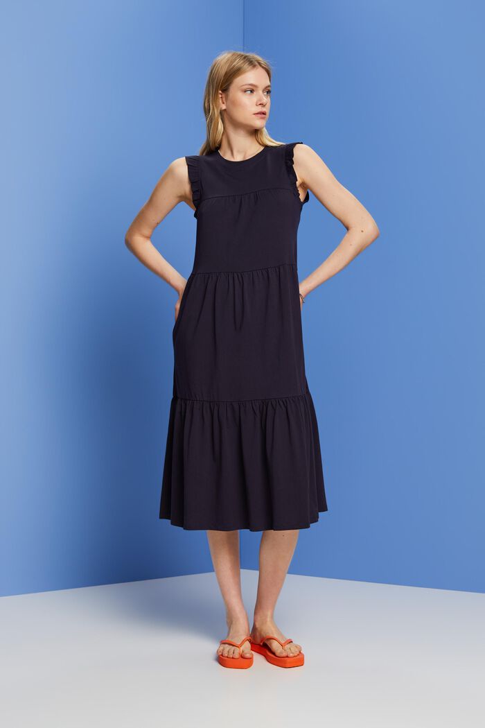 Vzorované žerzejové midi šaty, 100% bavlna, NAVY, detail image number 4