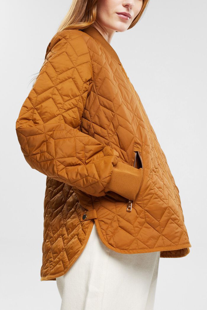 Prošívaná bunda s límcem z žebrové pleteniny, CARAMEL, detail image number 2