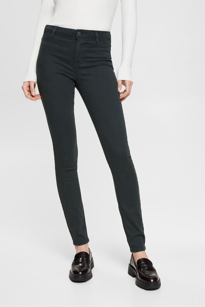 Strečové kalhoty Slim Fit, středně vysoký pas, DARK TEAL GREEN, detail image number 0
