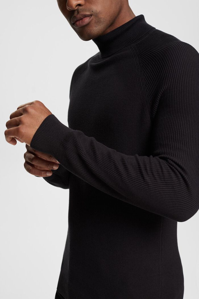 Žebrovaný svetr s vysokým přiléhavým límcem, BLACK, detail image number 2