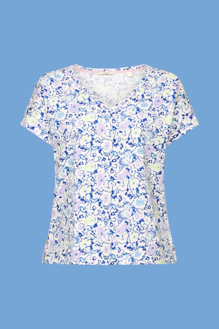 Bavlněné tričko se špičatým výstřihem a vzorem, OFF WHITE, detail image number 5