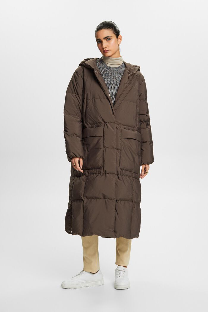 Péřový kabát s kapucí, DARK BROWN, detail image number 0