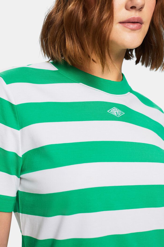 Pruhované tričko s vyšitým logem, bavlna pima, GREEN, detail image number 3