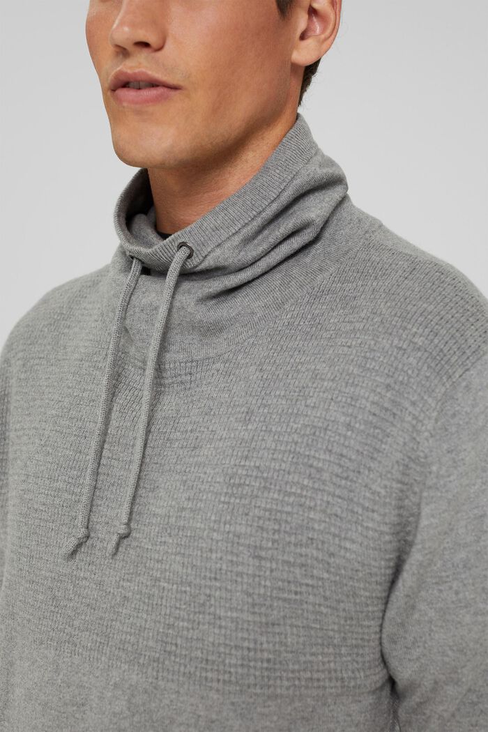 S kašmírem: pulovr s límečkem s tunýlkem na stažení, MEDIUM GREY, detail image number 2