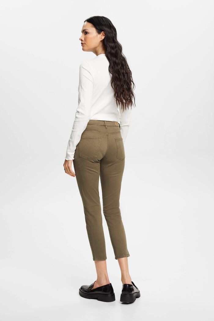 Strečové kalhoty, střední pas, zkrácené nohavice, KHAKI GREEN, detail image number 3