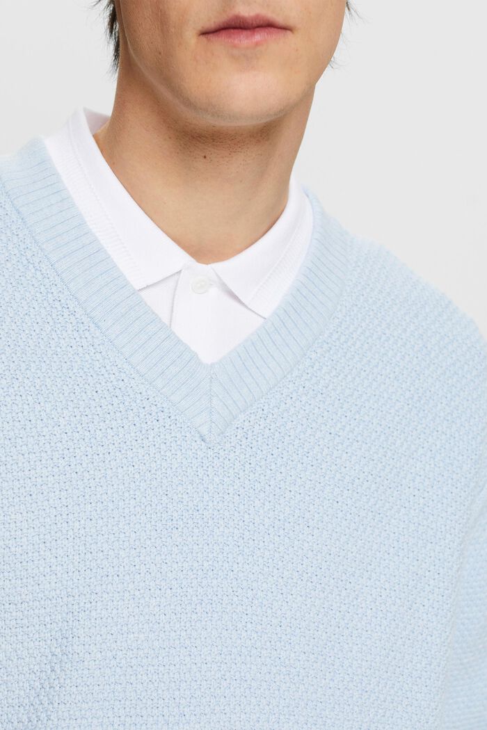 Bavlněný pulovr se špičatým výstřihem, LIGHT BLUE, detail image number 2