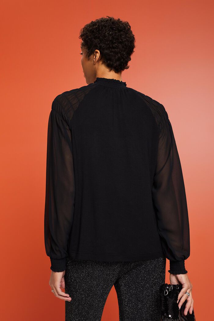 Tričko s dlouhým rukávem a různými materiály, BLACK, detail image number 2