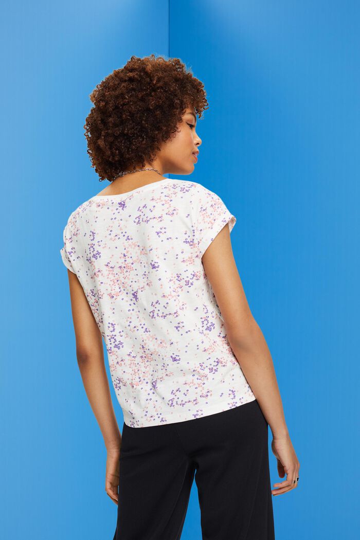 Bavlněné tričko s květinovým potiskem, OFF WHITE, detail image number 3