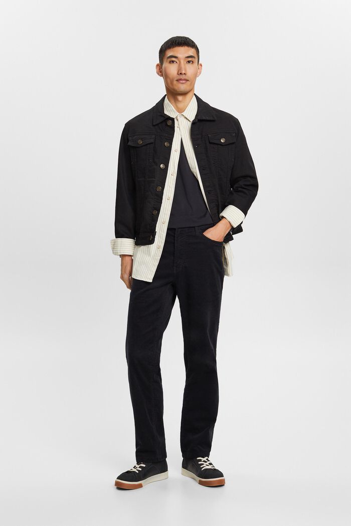 Manšestrové kalhoty s rovným straight střihem, BLACK, detail image number 1