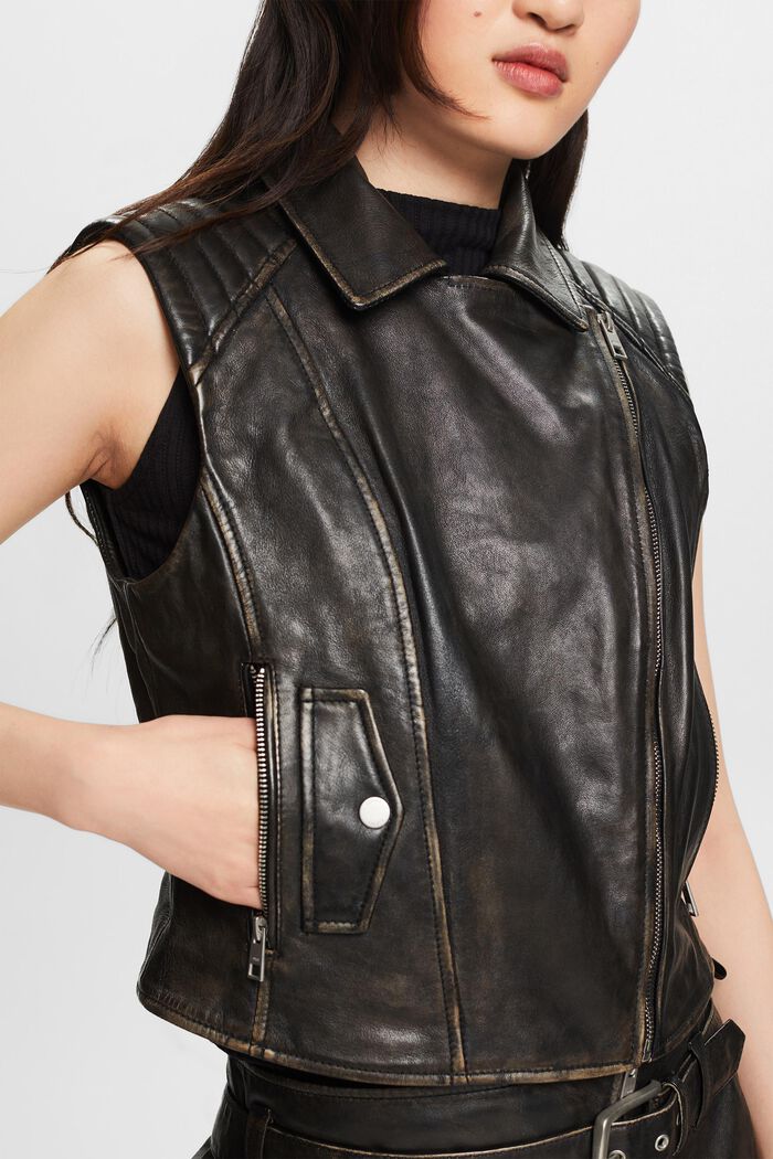 Kožená motorkářská vesta, BLACK, detail image number 3