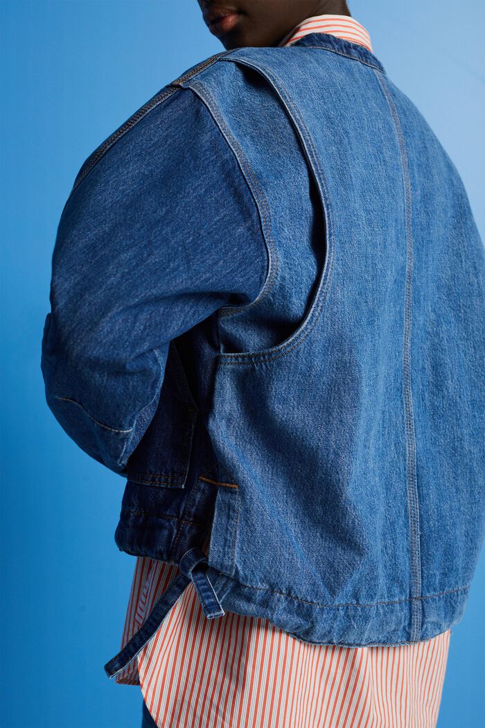 Džínová bunda bez límce, se šňůrkami, BLUE DARK WASHED, detail image number 4