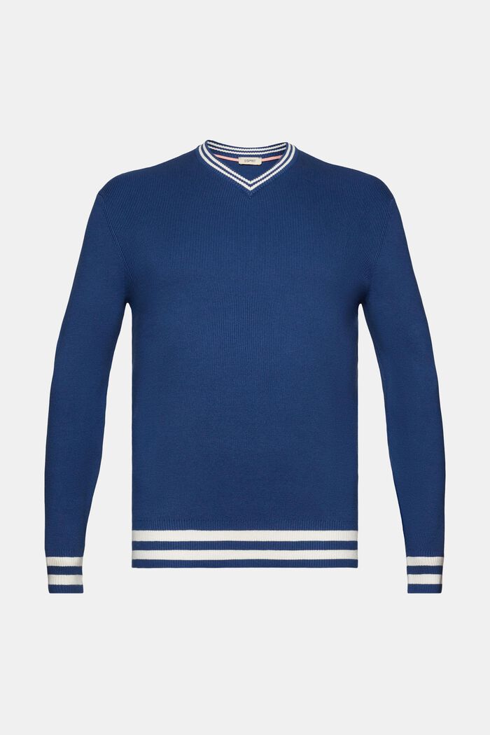 Bavlněný pulovr, špičatý výstřih, udržitelná bavlna, BLUE, detail image number 6