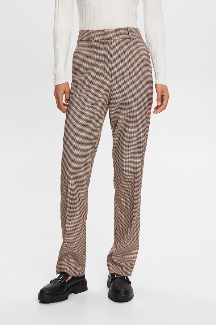 Kalhoty se širokými nohavicemi, vysokým pasem a vzorem kohoutí stopy, SAND, detail image number 0