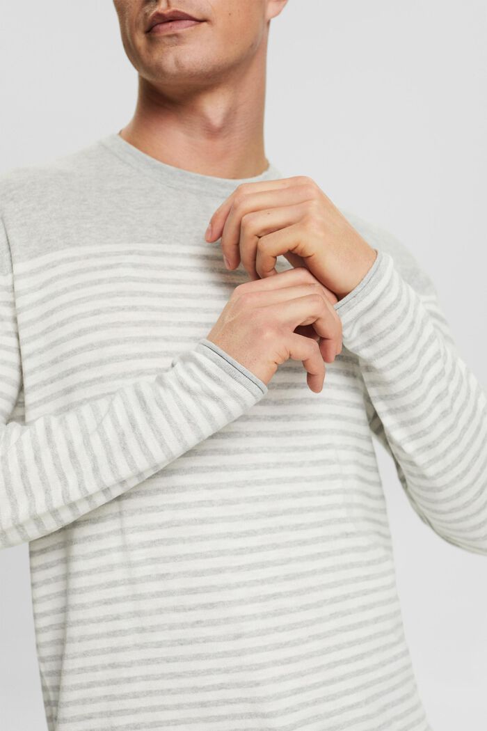 Bavlněný pruhovaný pulovr, LIGHT GREY, detail image number 3