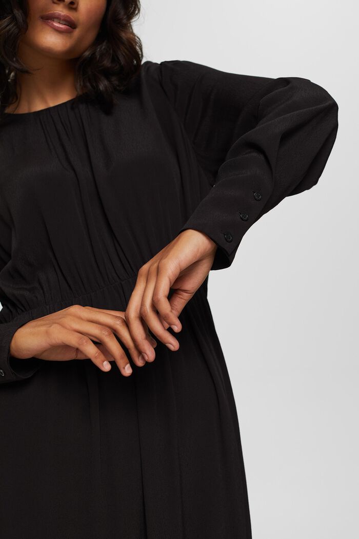 Midi šaty s elastickým pasem, LENZING™ ECOVERO™, BLACK, detail image number 3