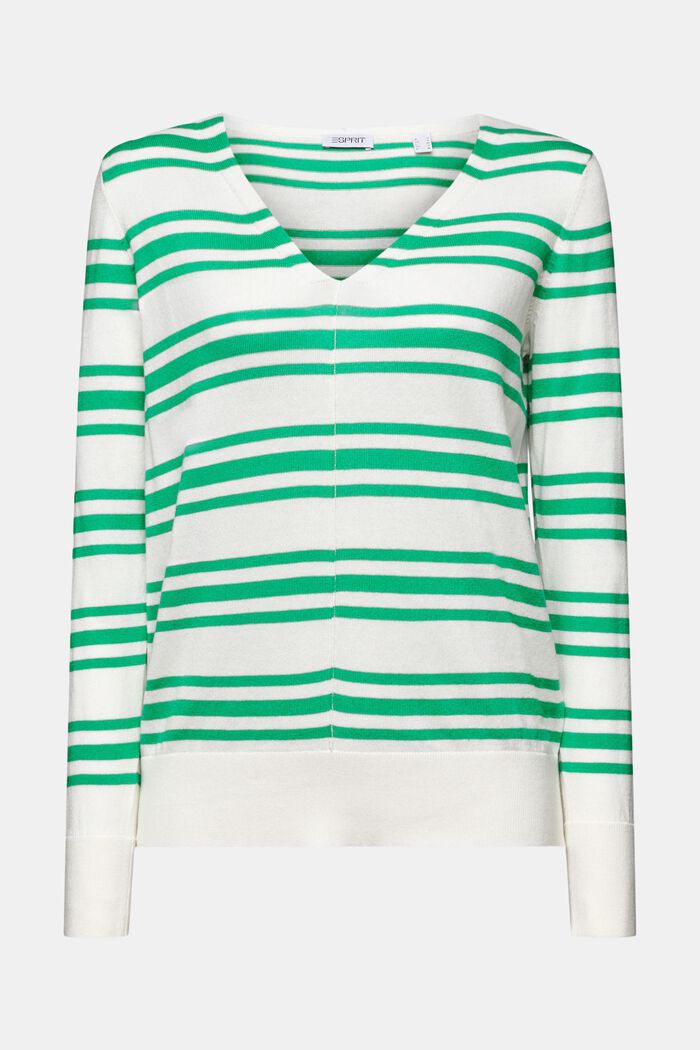 Proužkovaný pulovr se špičatým výstřihem, bavlna, GREEN, detail image number 6