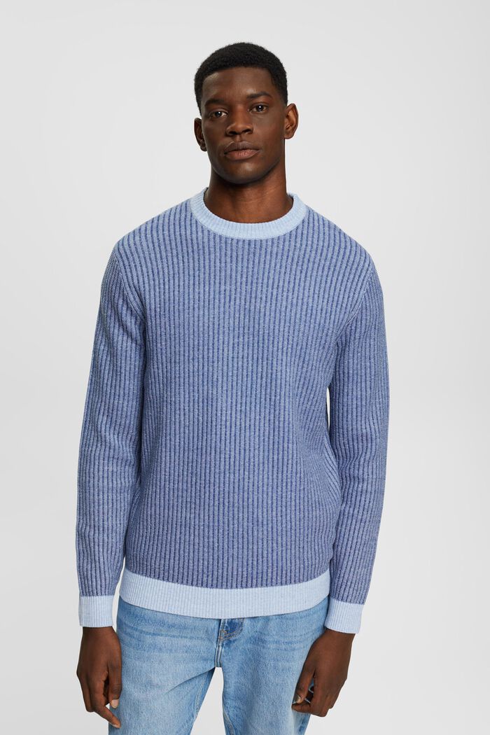 Dvoubarevný pulovr z žebrové pleteniny, BLUE, detail image number 0
