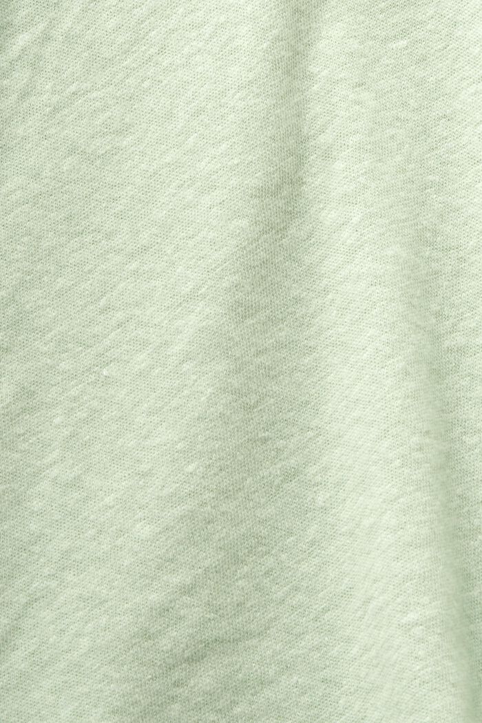 Tričko z bavlny a lnu se špičatým výstřihem, LIGHT GREEN, detail image number 4