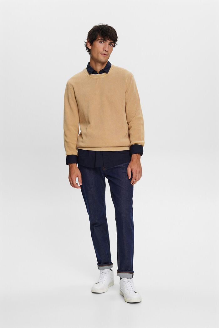 Basic pulovr s kulatým výstřihem, 100 % bavlna, BEIGE, detail image number 0
