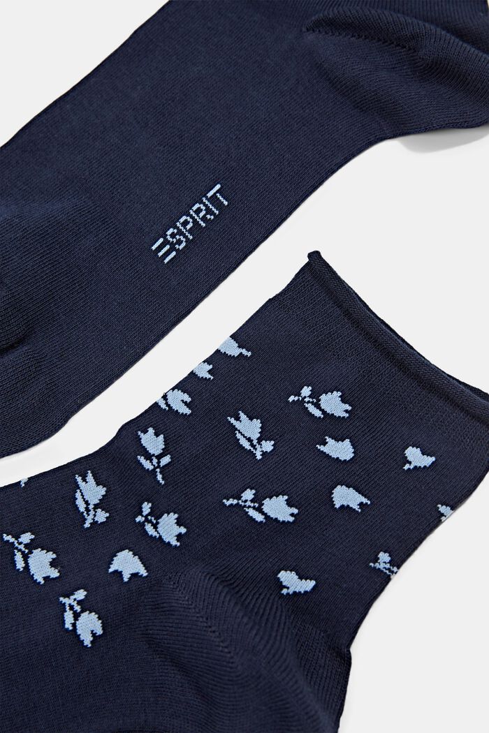 Krátké ponožky s květovaným vzorem, 2 páry v balení, MARINE, detail image number 1