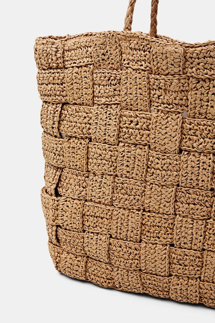 Kabelka tote bag, ze tkané slámy, CAMEL, detail image number 1