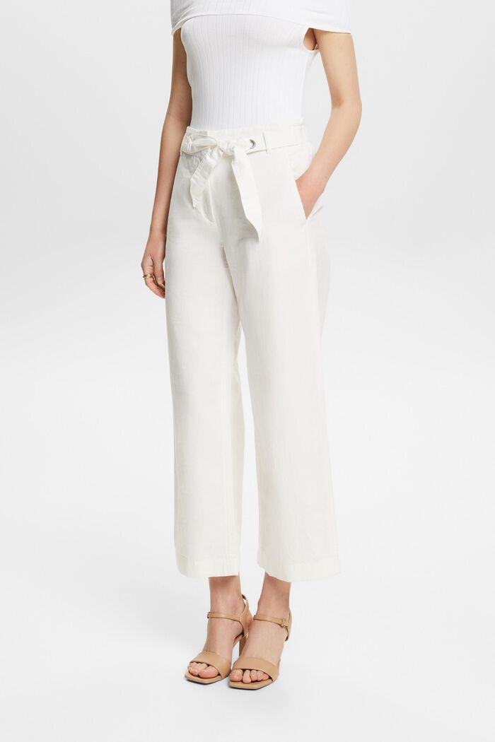 Zkrácená kalhotová sukně z bavlny se lnem, OFF WHITE, detail image number 0