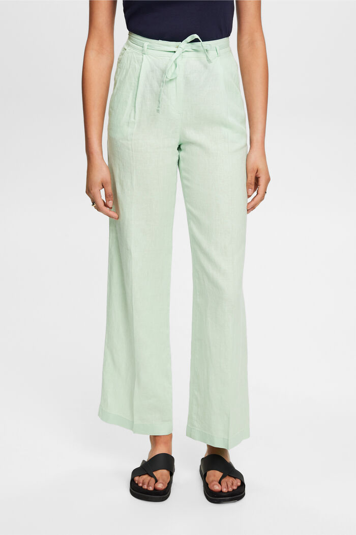 Lněné kalhoty se širokými nohavicemi, PASTEL GREEN, detail image number 0