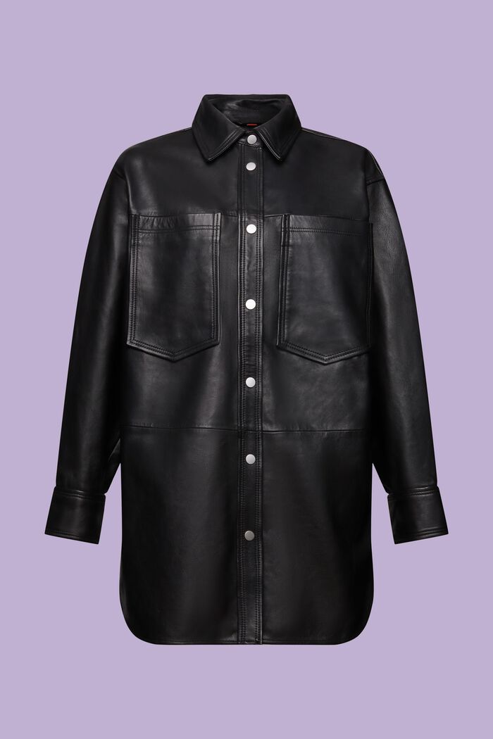 Oversize košilová kožená bunda, BLACK, detail image number 6