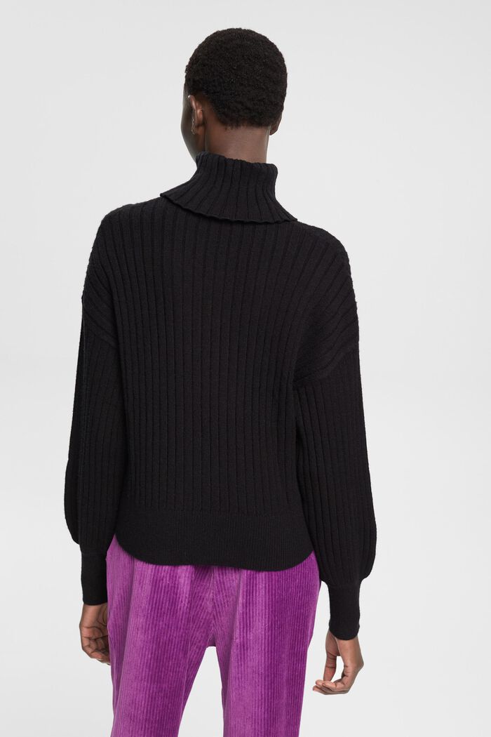 Žebrovaný svetr s vysokým přiléhavým límcem, BLACK, detail image number 3