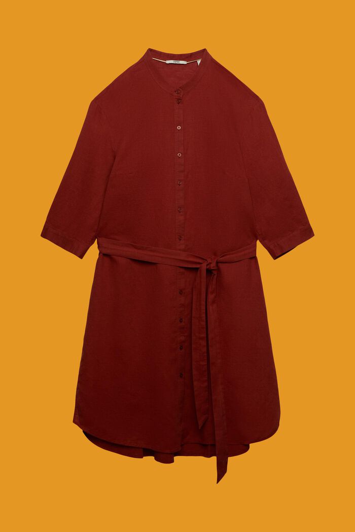 CURVY košilové šaty s opaskem, ze směsi lnu s bavlnou, TERRACOTTA, detail image number 0