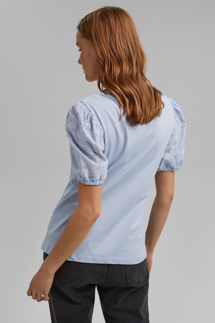Tričko s látkovými rukávy a dírkovanou výšivkou, LIGHT BLUE LAVENDER, detail image number 3