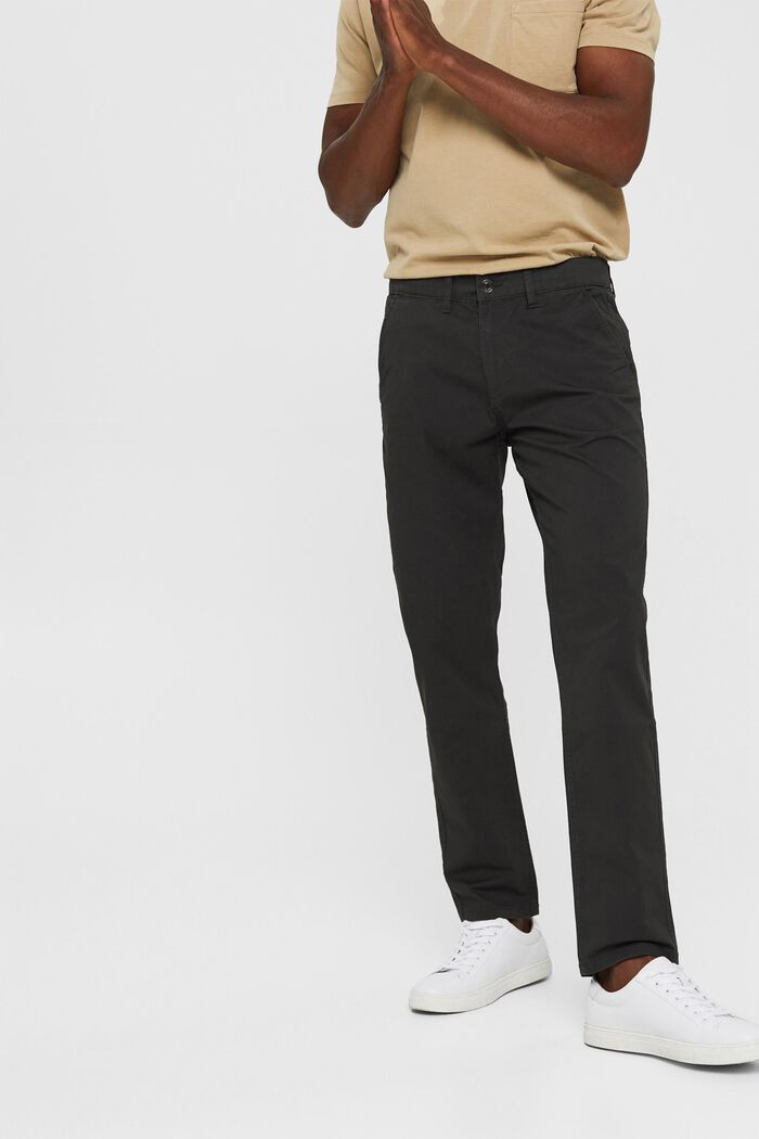 Strečové kalhoty chino, bio bavlna, DARK GREY, detail image number 0