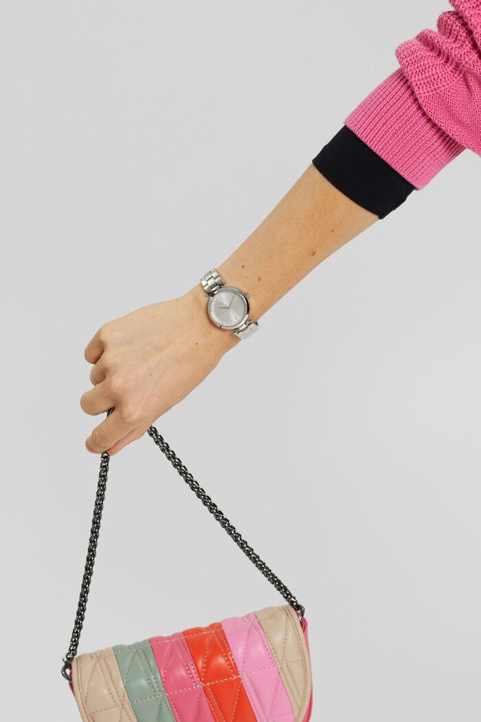 Nerezové hodinky s článkovým páskem a zirkony, SILVER, detail image number 2