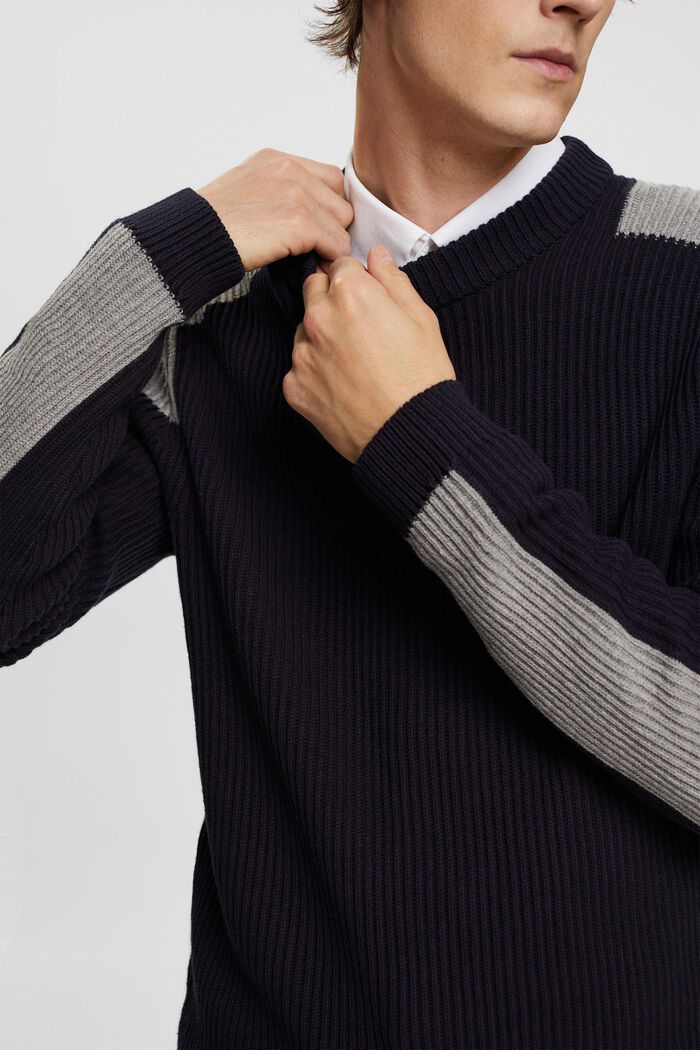 Žebrovaný pulovr s detaily barevných bloků, NAVY, detail image number 2