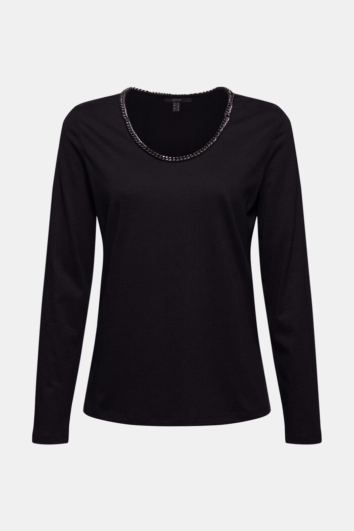 S materiálem TENCEL™: tričko s dlouhým rukávem s ozdobným řetízkem, BLACK, overview
