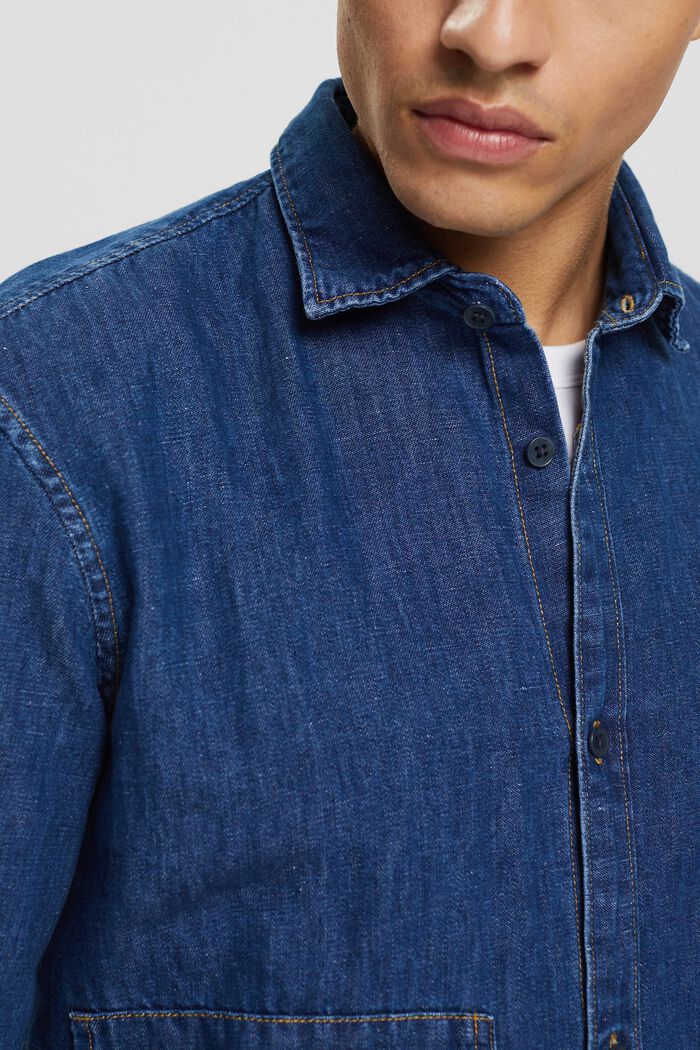 Se lnem: džínová košile s kapsami, BLUE MEDIUM WASHED, detail image number 2