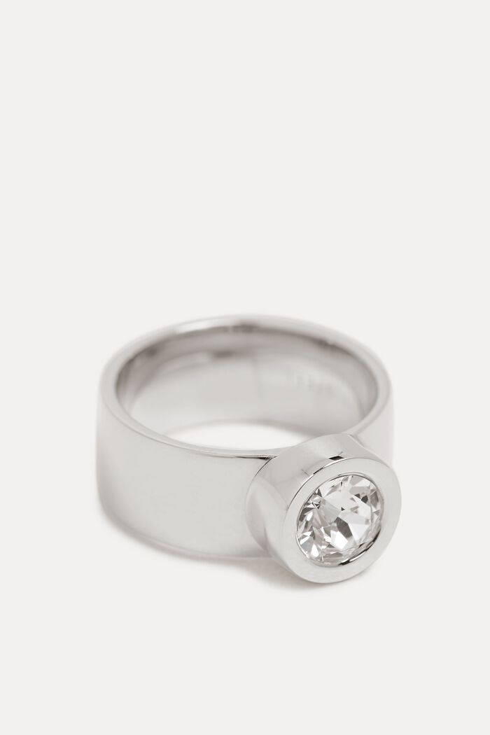 Široký prsten se zirkony, nerezová ocel, SILVER, detail image number 0