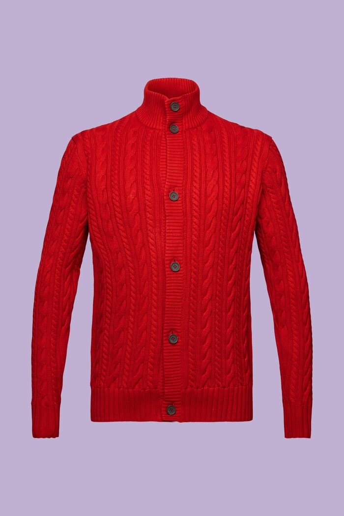 Kardigan z copánkové pleteniny, z bio bavlny, DARK RED, detail image number 6